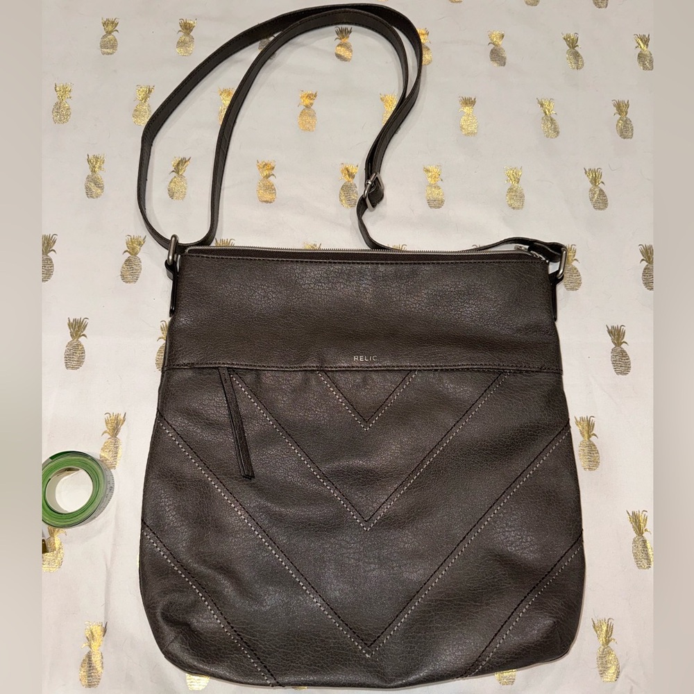 Relic Shoulder Crossbody Faux Leather Bag Adjustable Shoulder Strap Brown/Taupe